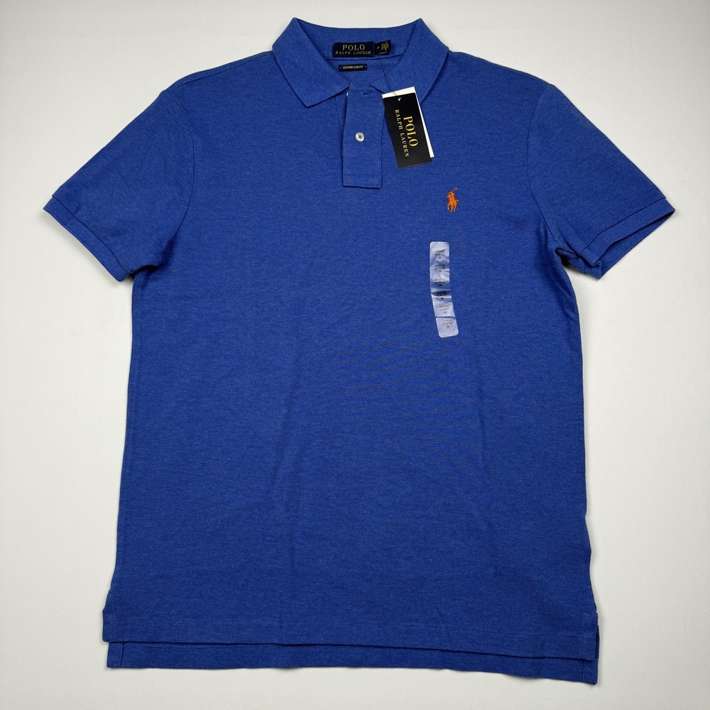 Polo Ralph Lauren Polo Shirt Mens Medium Blue Custom Slim Fit Knit Pony Logo